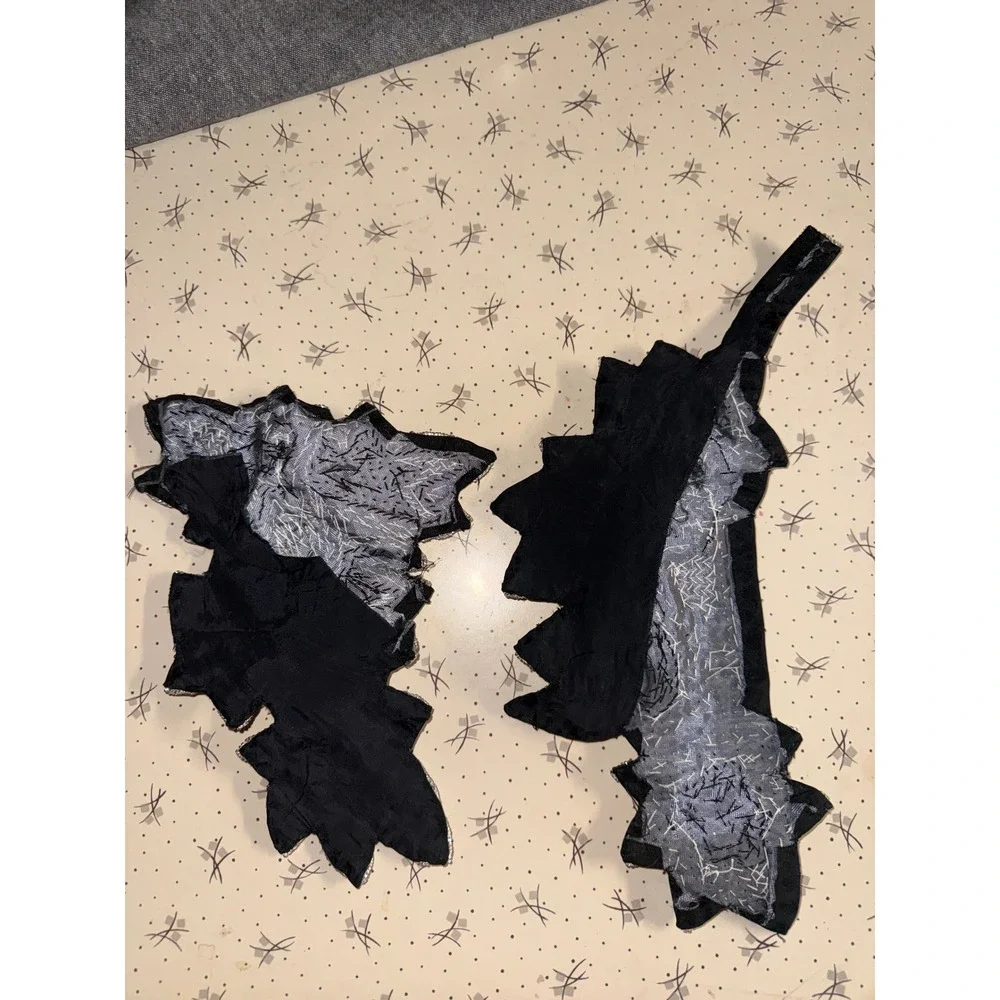Vintage Black Silver Beaded‎ Sequin Floral Applique Patch Set Rhinestone 2 Piece